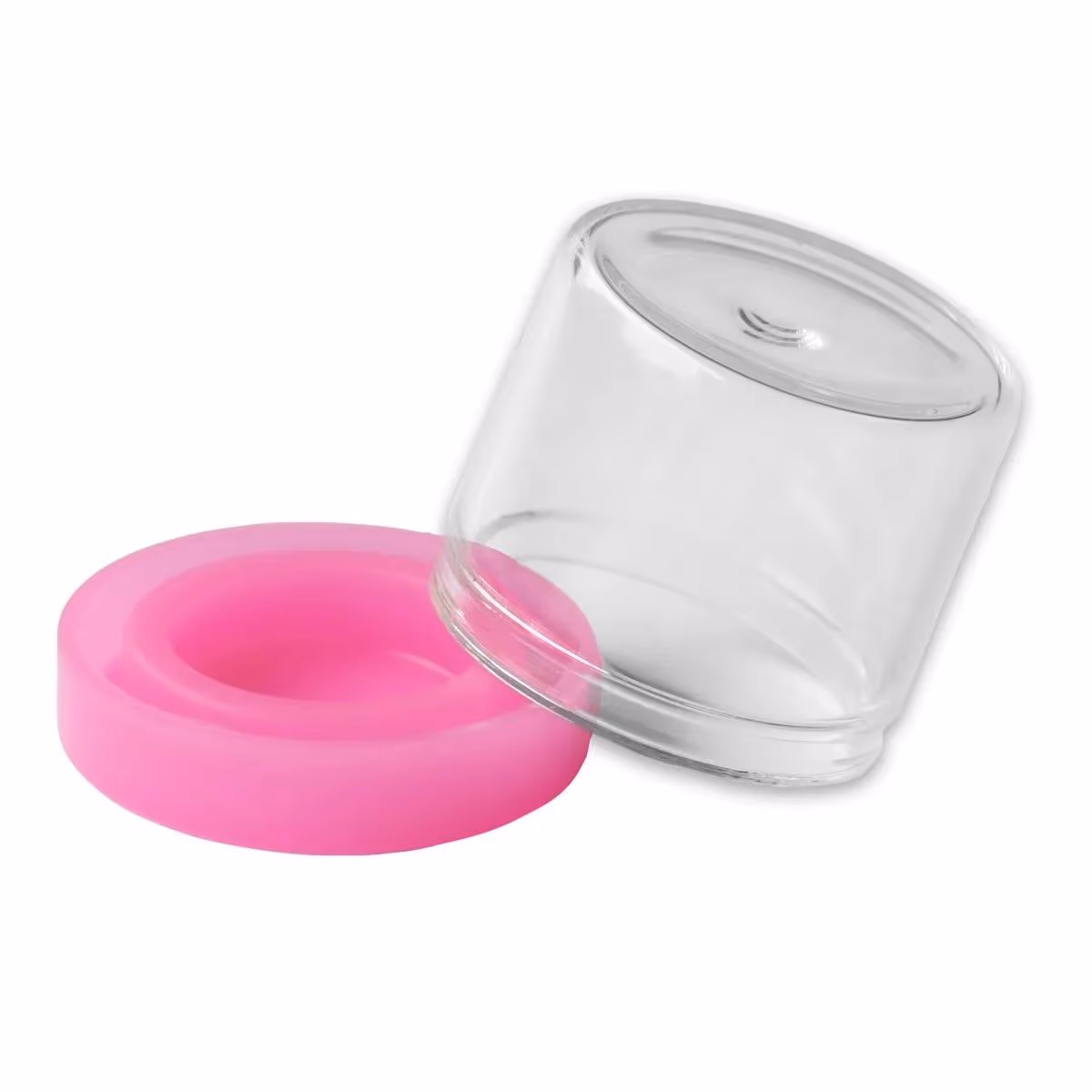 6ML Round Glass Concentrate Jar W/ Silicone Lids - Pink Lids