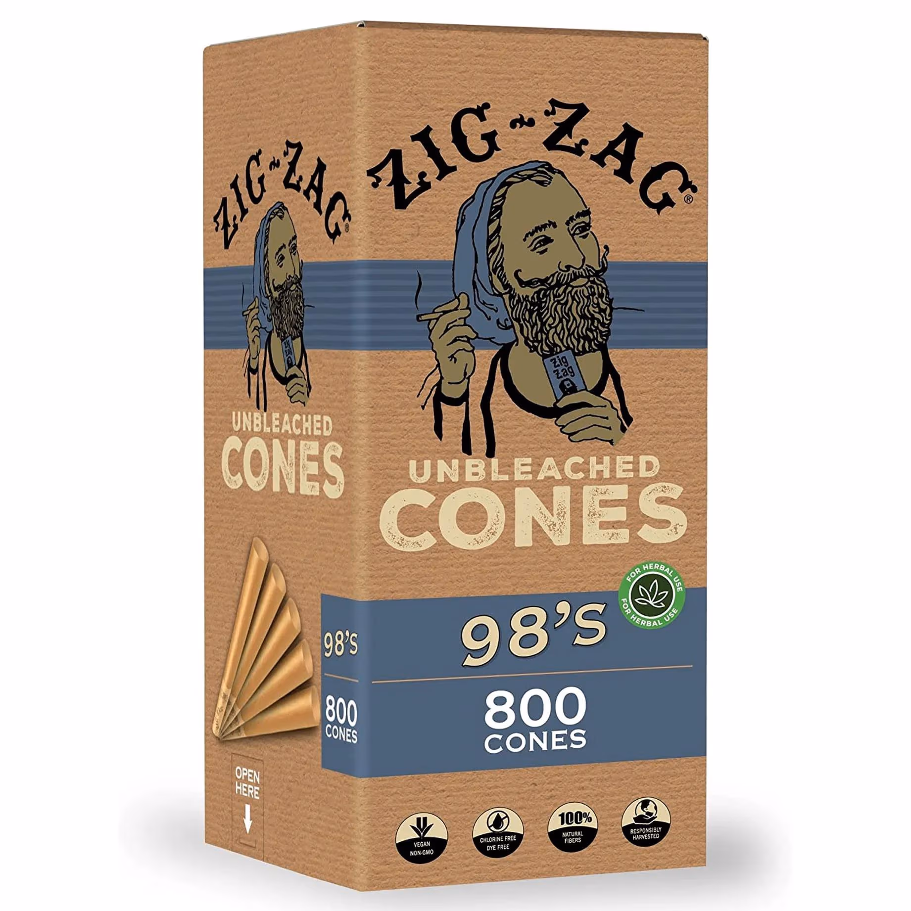 Pre Rolled Cones Unbleached Brown - 98mm 800ct